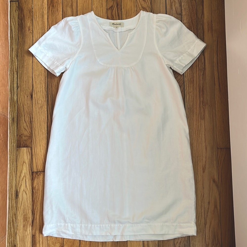 Madewell | XS, Denim Popover Swing Dress in Pure White